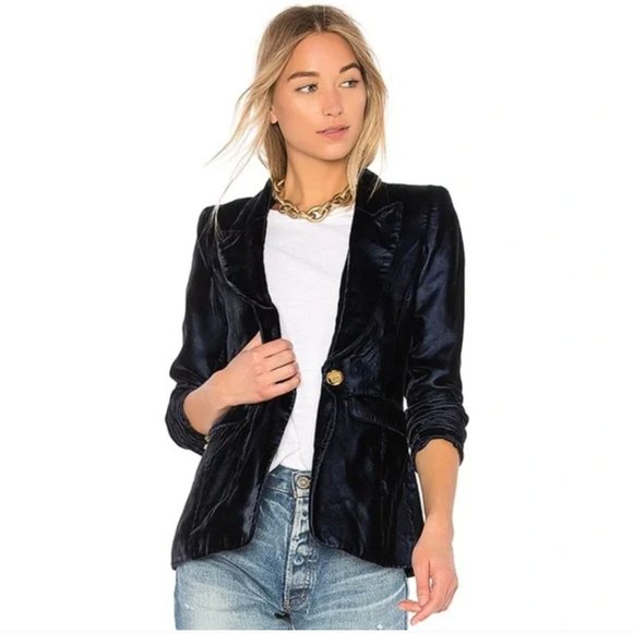 Smythe Jackets & Blazers - Smythe Velvet Peaked Lapel Blazer - Navy Blue Celeb Fav